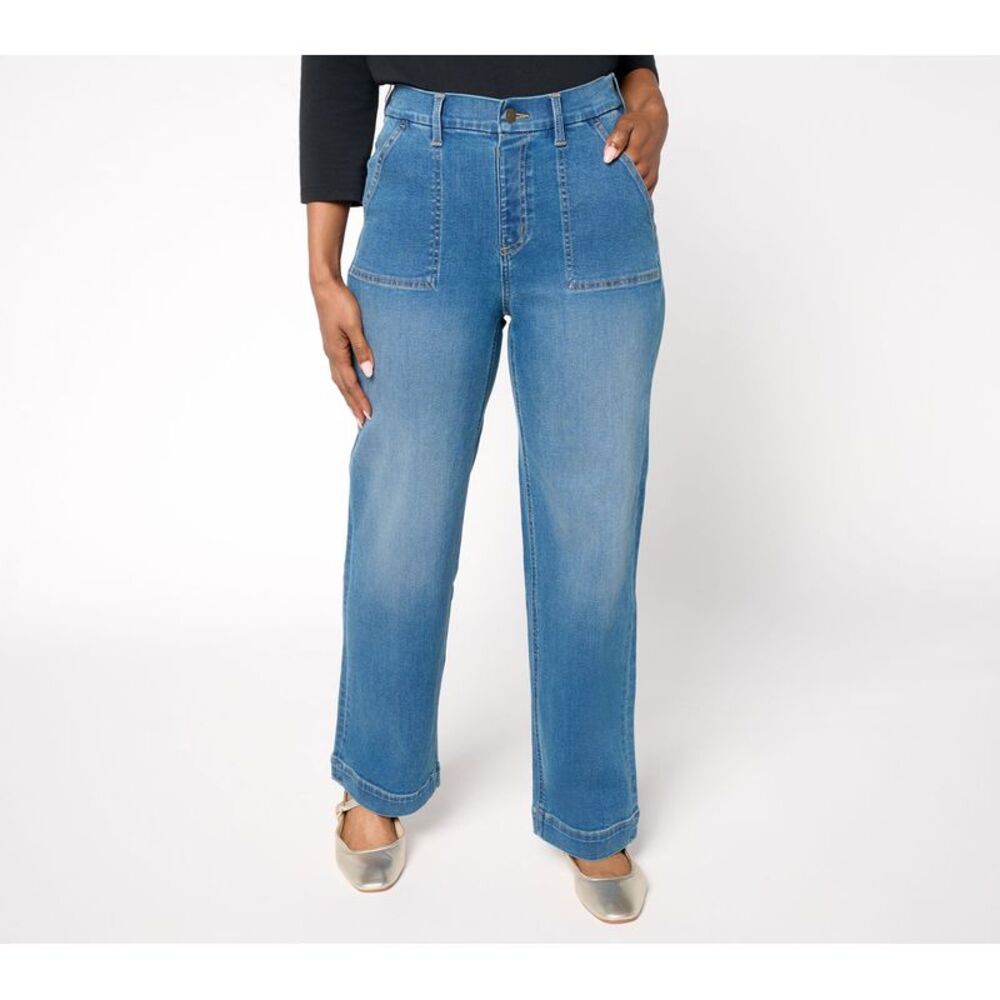 Denim & Co. Women's Pants Sz 8 Indigo Easy Straight Leg Trouser Jean Blue